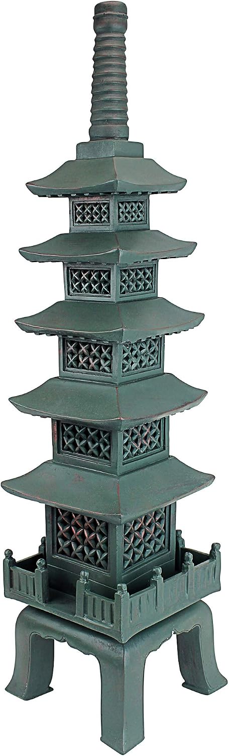 Design toscano ng29870 asian decor pagoda lantern indoor/outdoor statue, 11 inches wide, 11 inches deep, 17 inches high, handcast polyresin, two tone stone finish
