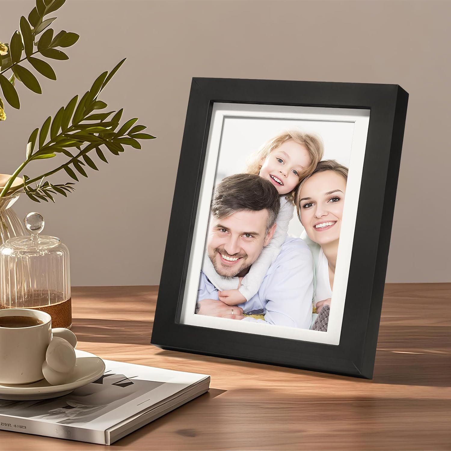 Picture Frames 8x8 2 Pack Made of Solid Wood Black for Wall Mounting and Tabletop Display