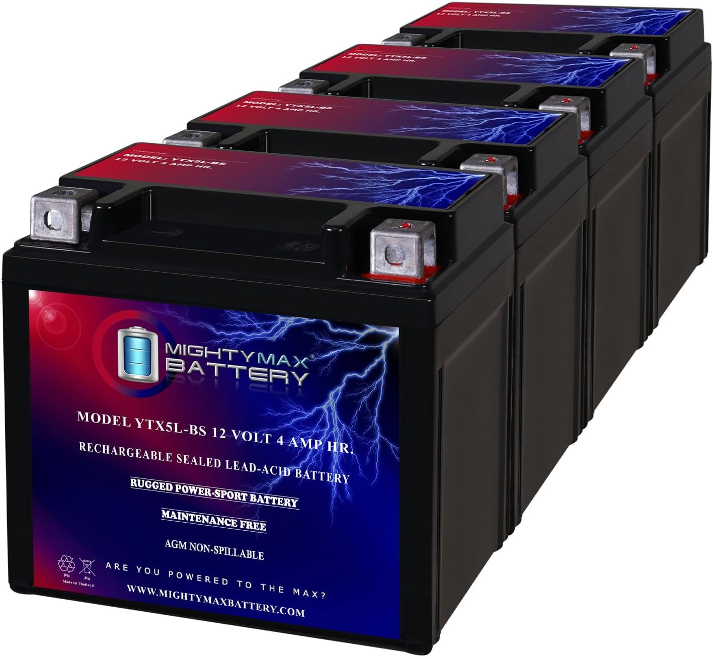Mighty Max Battery YTX5L-BS -12 Volt 4 AH, 80 CCA, Rechargeable Maintenance Free SLA AGM Motorcycle Battery