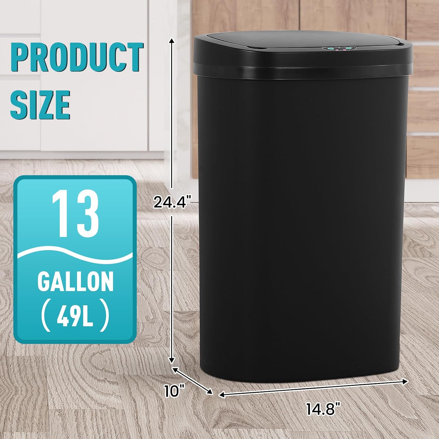 13 Gallon Touch-Free Automatic Stainless-Steel Trash Can Garbage Can Metal Trash Bin with Lid for Kitchen Living Room Office Bathroom, Electronic Motion Sensor Automatic Closure & Opening