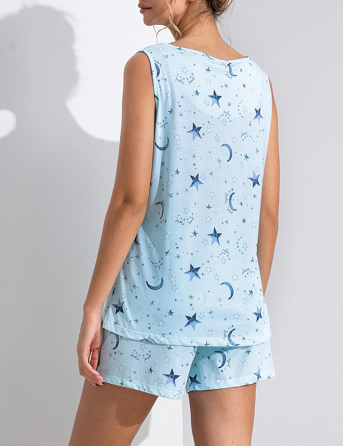 ENJOYNIGHT Womens Pajama Set Cotton Summer Sleep Tank and Shorts Pjs