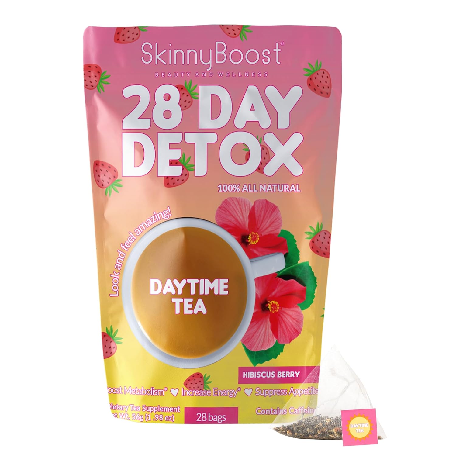 SkinnyBoost 28 Day Detox Daytime Tea - CITRUS MINT (28 Tea Bags) Supports Metabolism Boost, Detox, All Natural, Non GMO, Vegan, Keto Friendly | Natural Energy Boost, Supports Metabolism, Detox, All Natural, Non GMO, Vegan, Keto Friendly, Antioxidants