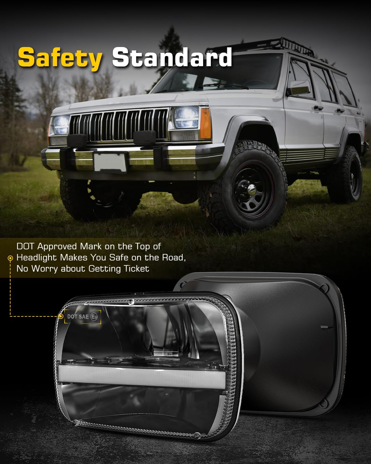 BICYACO 1 Pair 105W Rectangular 5x7/ 6x7 Inch Led Headlight High Low Beam Headlamp Compatible with Jeep Wrangler YJ Cherokee XJ Kenworth T300 1997-2010 Replacement H6054 H5054 H6054LL 69822 6052 6053
