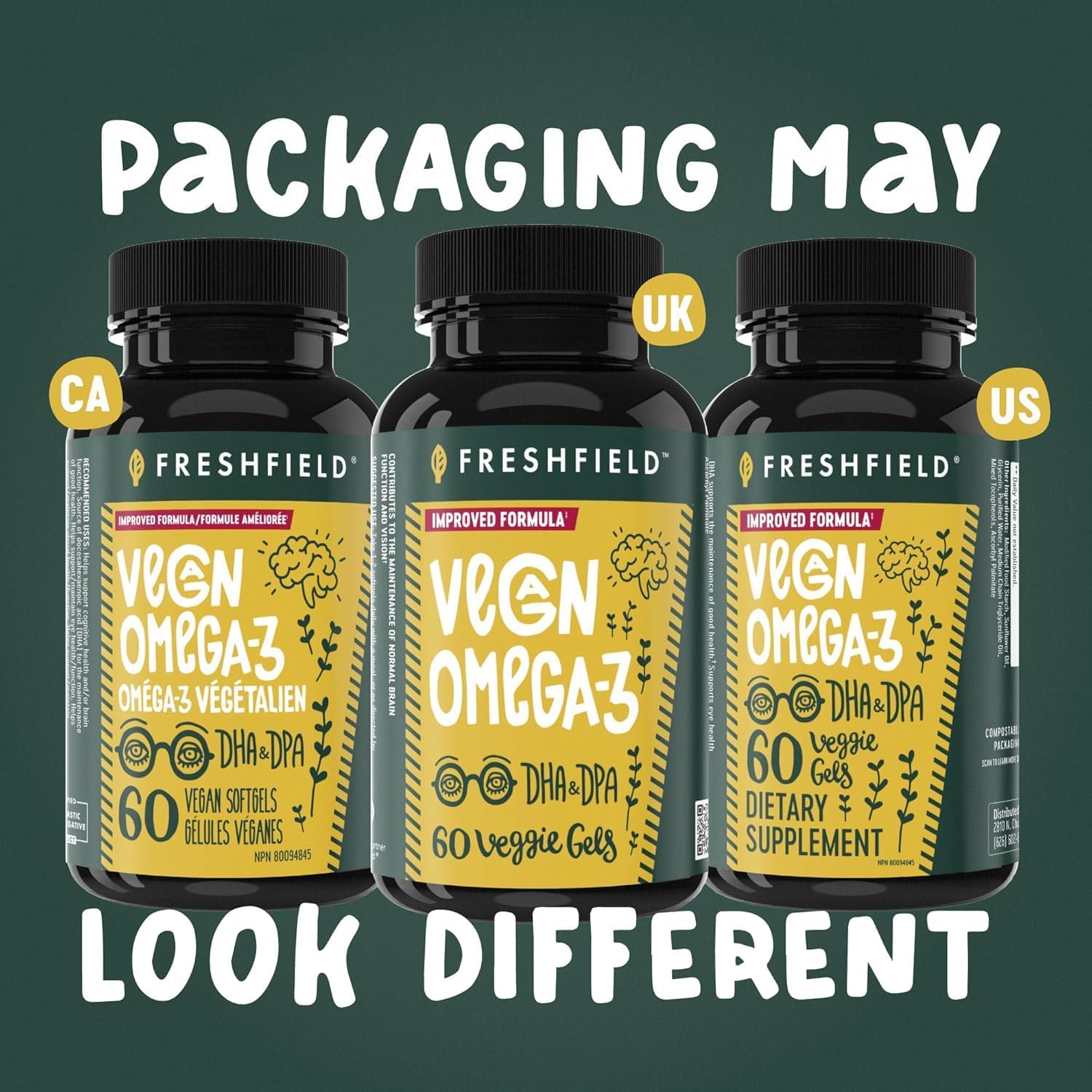 Freshfield Vegan Omega 3, Algae (Algal) Oil, Fish Oil Free Company, Third Party Tested, Carrageenan Free, DHA Supplement w/DPA, Plant Based Omega. Supports Heart, Brain, Joint Health. Lemon Scent