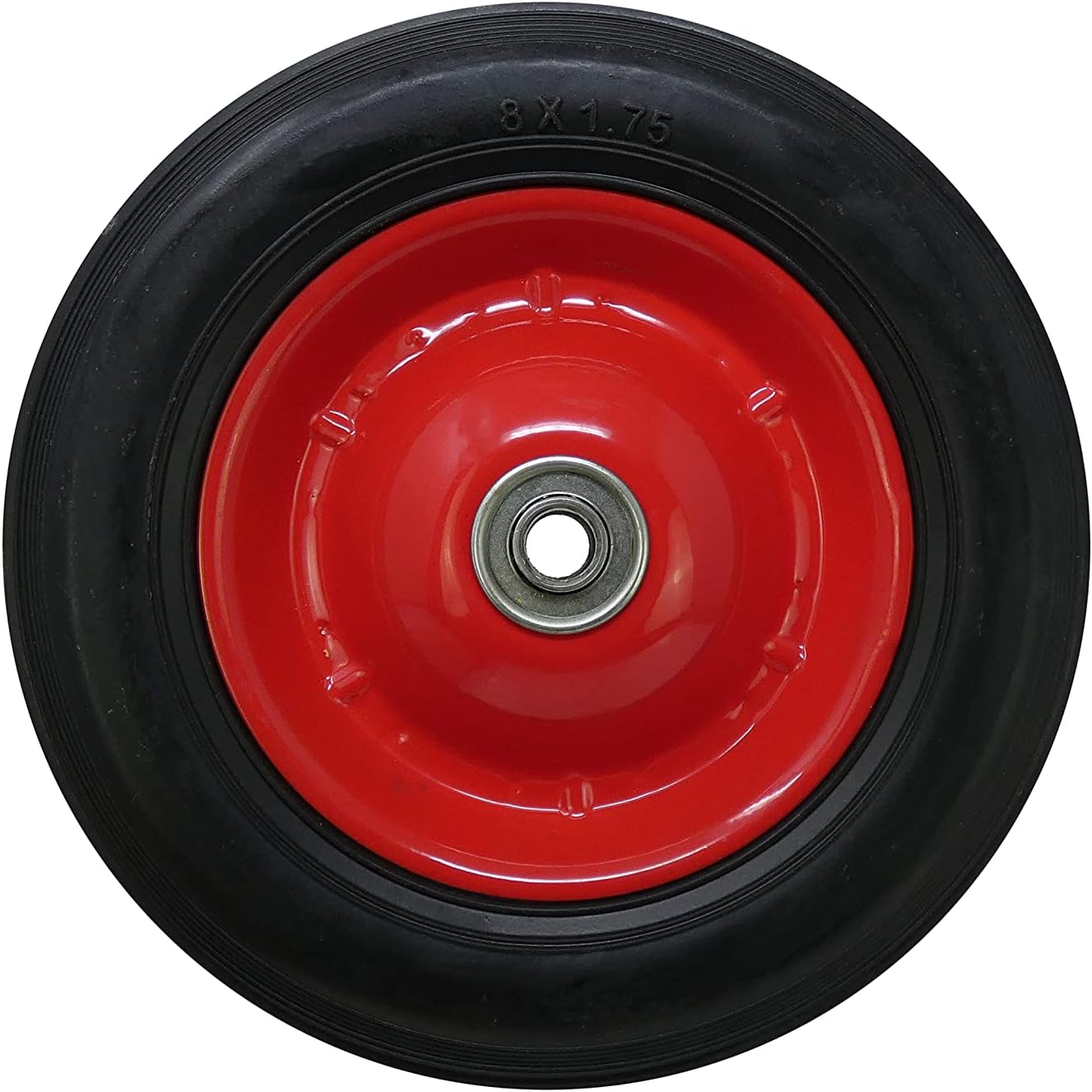 Shepherd Hardware 9636 8-Inch Semi-Pneumatic Rubber Tire, Steel Hub with Ball Bearings, Ribbed Tread, 1/2-Inch Bore Centered Axle