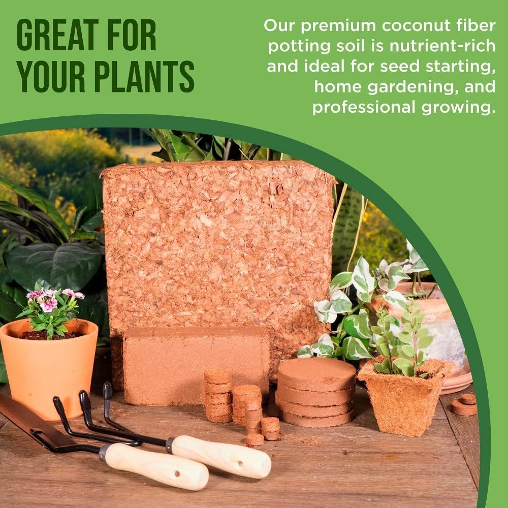 Envelor Organic Coco Coir Brick 10 Lbs. Coir Block Coconut Fiber Growing Medium Potting Soil Mix Coco Peat Media Coir Pith Indoor Outdoor Planters Vegetable Garden Beds