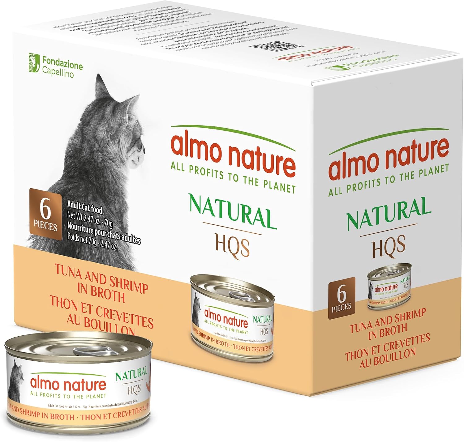 almo nature HQS Natural Wet Cat Food Tuna and Shrimp, Grain Free, Additive Free - 2.47oz - Pack of 6