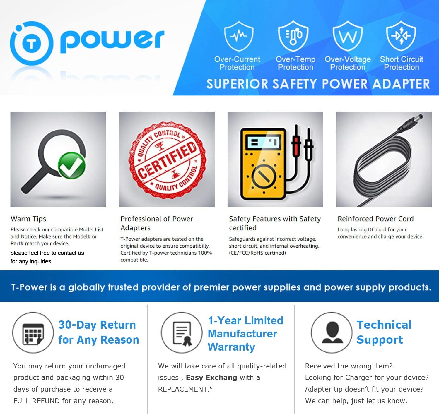 T POWER Fast Quick Charger for NOCO GB150 GB250 GB251 GB500 XGC4 UltraSafe Lithium Jump Starters Ac Dc Adapter Class 2 Power Supply Cord