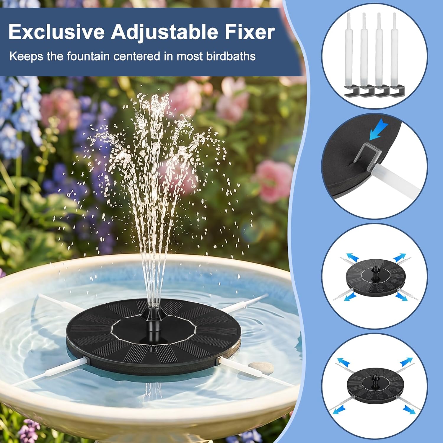 Mademax 1W Solar Bird Bath Fountain Pump, Solar Fountain, Free Standing Floating Solar Powered Water Fountain Pump for Bird Bath, Garden, Pond, Pool