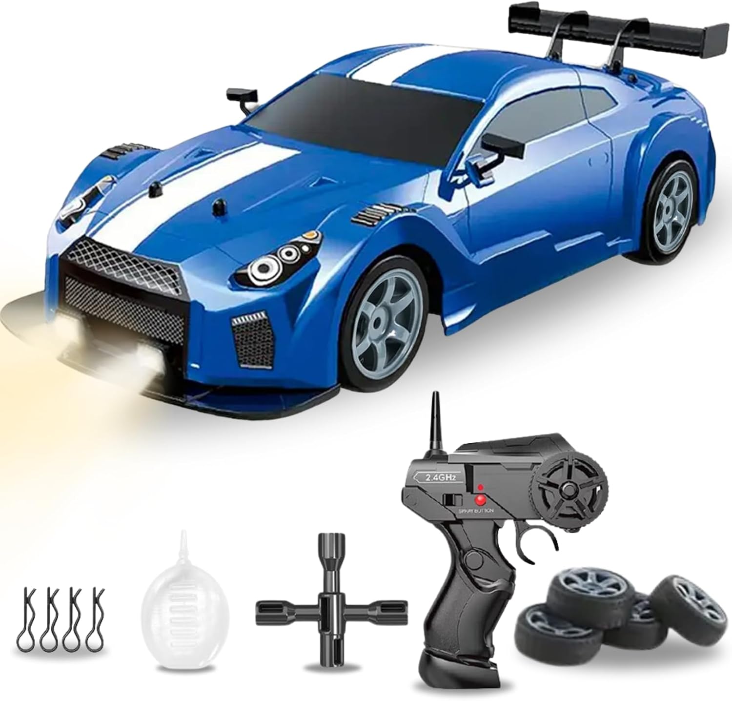 Liberty Imports RC Drift Car 1/16 2.4GHz 4WD Remote Control Sport Racing On-Road Vehicle with LED Light, Batteries and Drift Tires (Red)