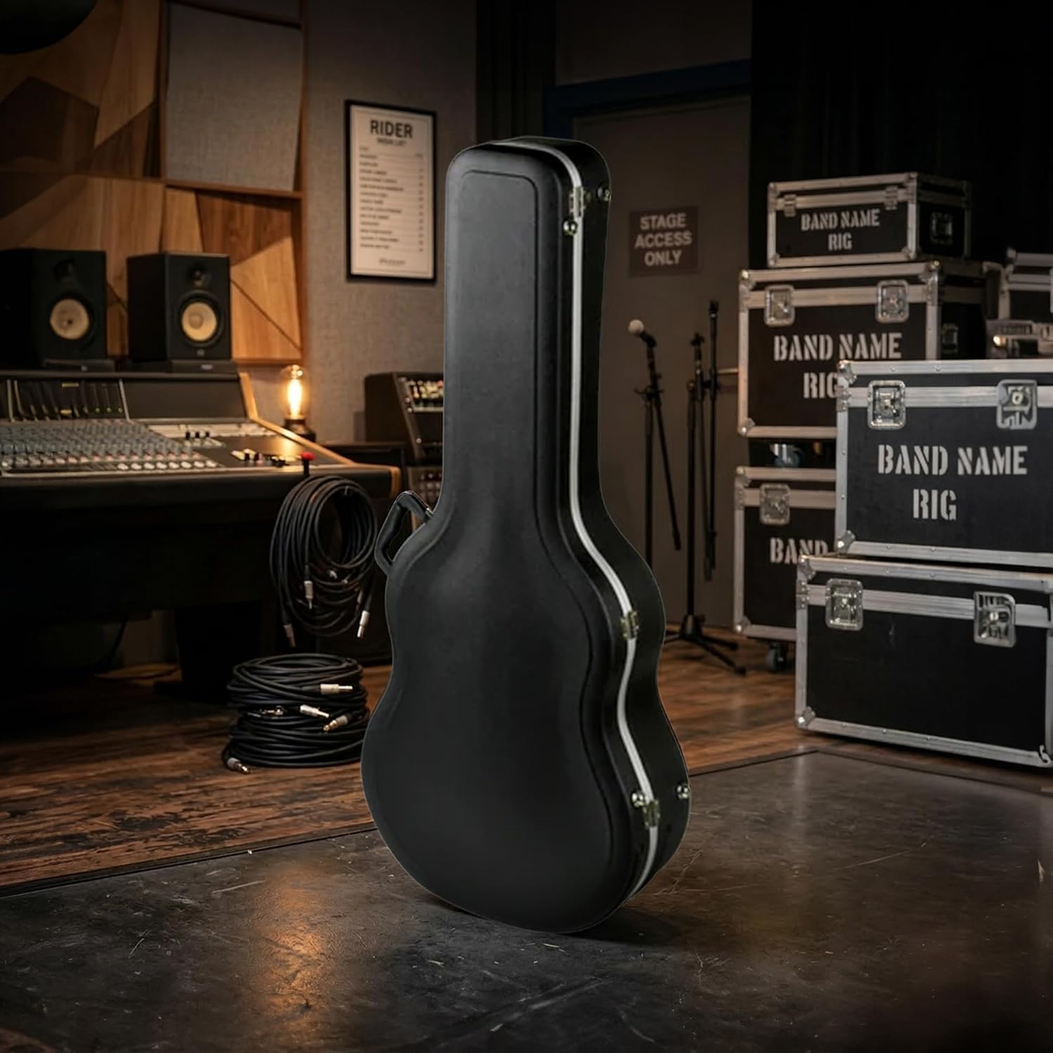 SKB Hardshell Travel Case for Dreadnought Acoustic Guitars, Molded In Bumpers for Protection, Plush Lined Interior and Latches