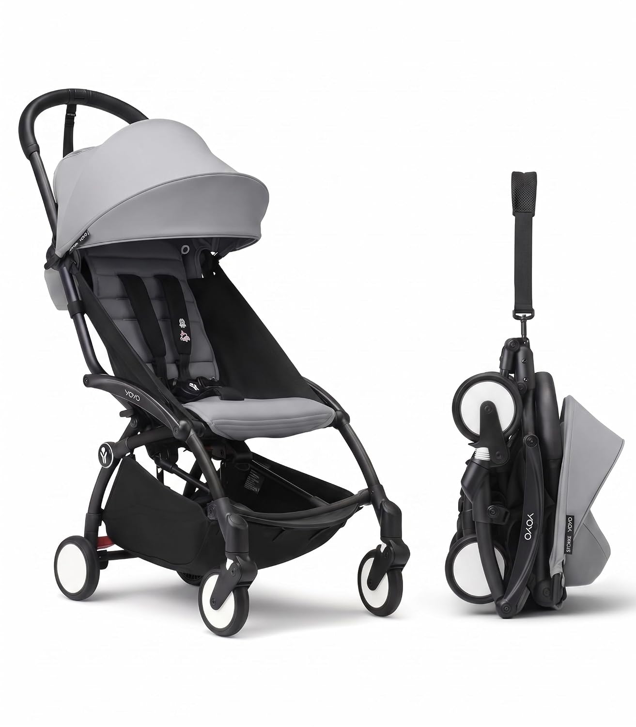 Stokke YOYO3 Travel Stroller from 6 Months, Easy Fold, Black/Black | Includes Frame, Seat Cushion, & Canopy, Light & Compact, Carry-on Compatible, Storage in Zip Back Pocket & Under Seat Basket