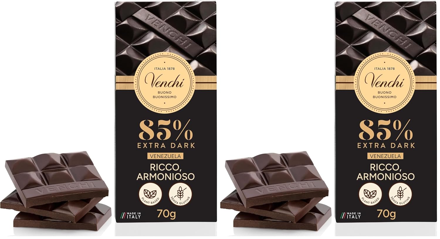 Venchi - Venezuelan Cocoa Blend - 85% Dark Chocolate Bar, 2.46oz - Single Origin Premium Fine Chocolate - Naturally Gluten Free - Vegan