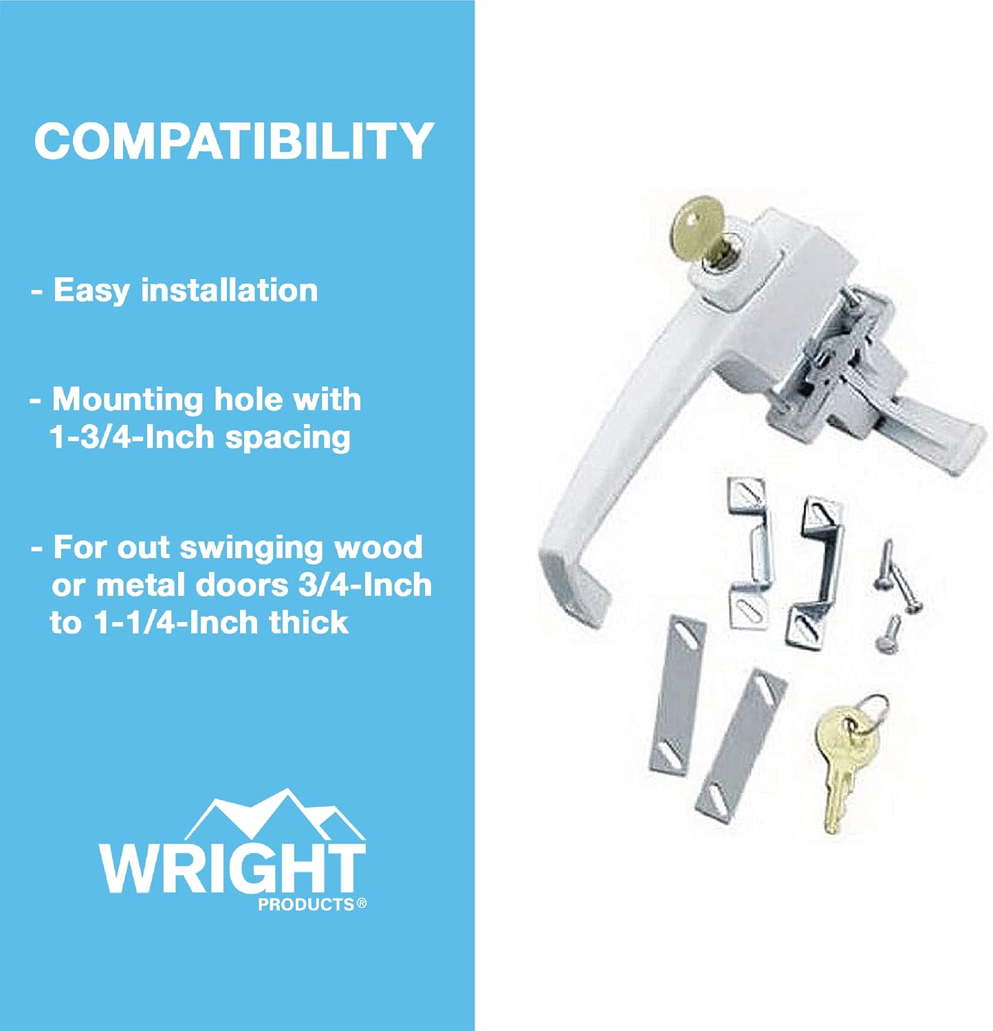 Wright Products - Tie Down Keyed Push Button Door Latch for Screen and Storm Doors, White