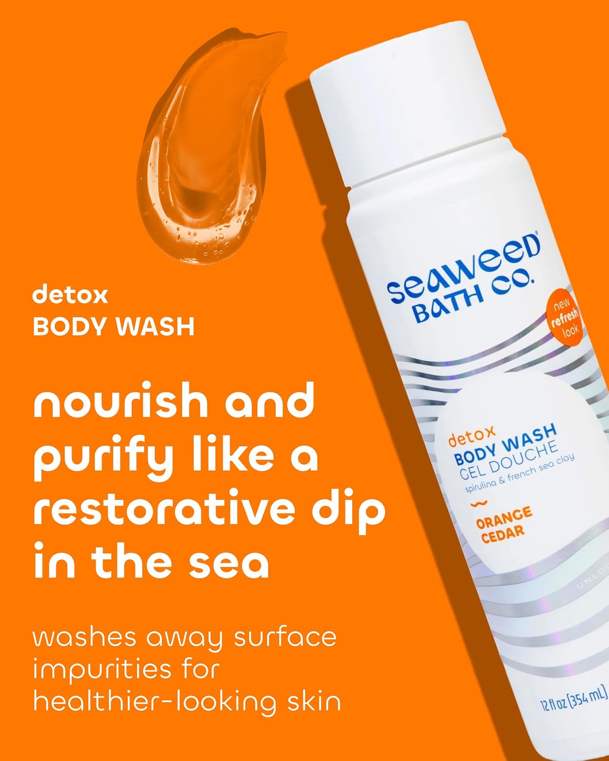 Seaweed Bath Co. Hydrate Body Wash, Unscented, 12 oz | Foaming Shower Gel Cleanser with Natural Ingredients, Fragrance Free and Gentle, Good for Sensitive Skin