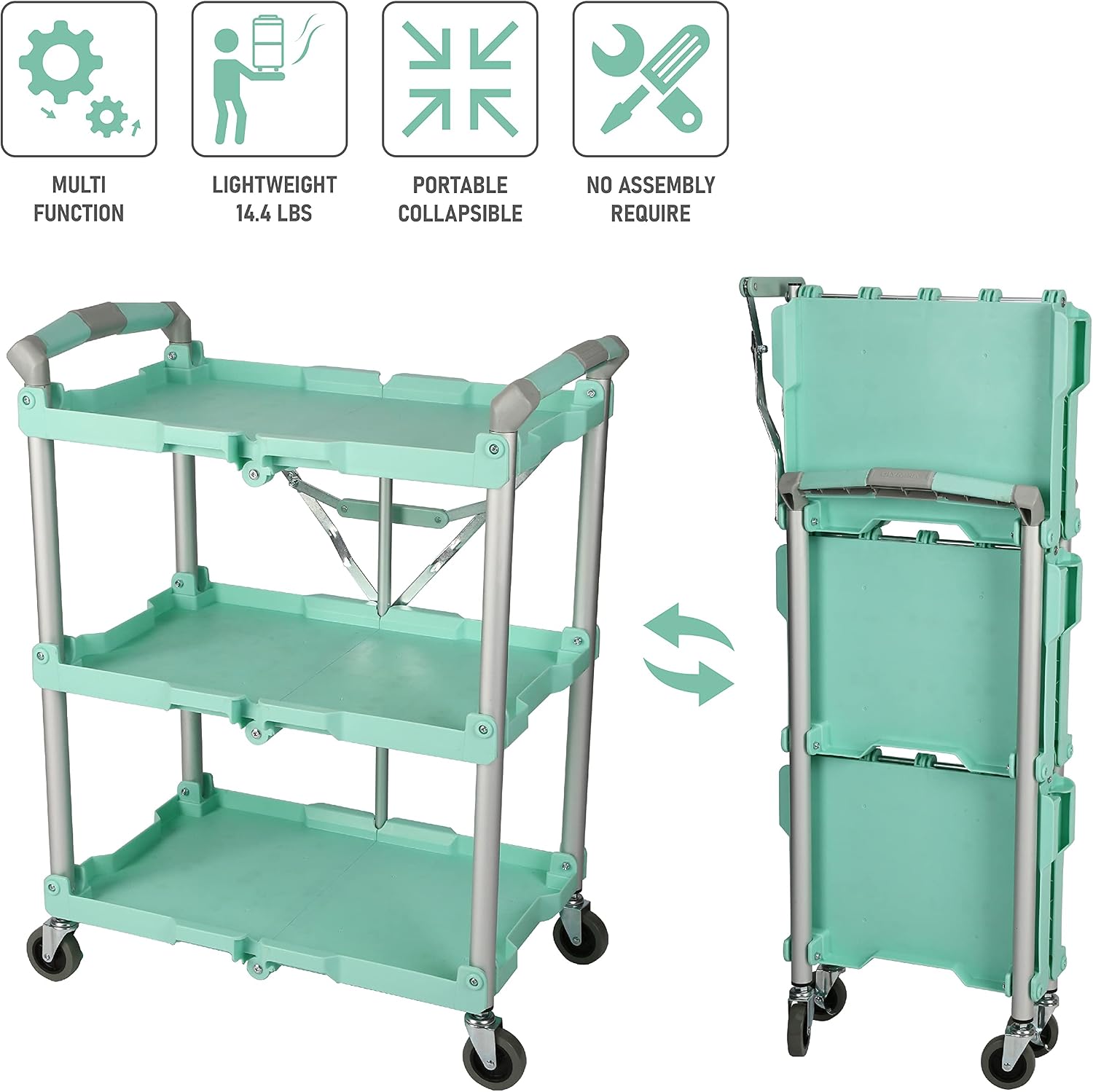 Olympia Tools 85-188 Pack-N-Roll Folding Collapsible Service Cart, 150LB Capacity, Black