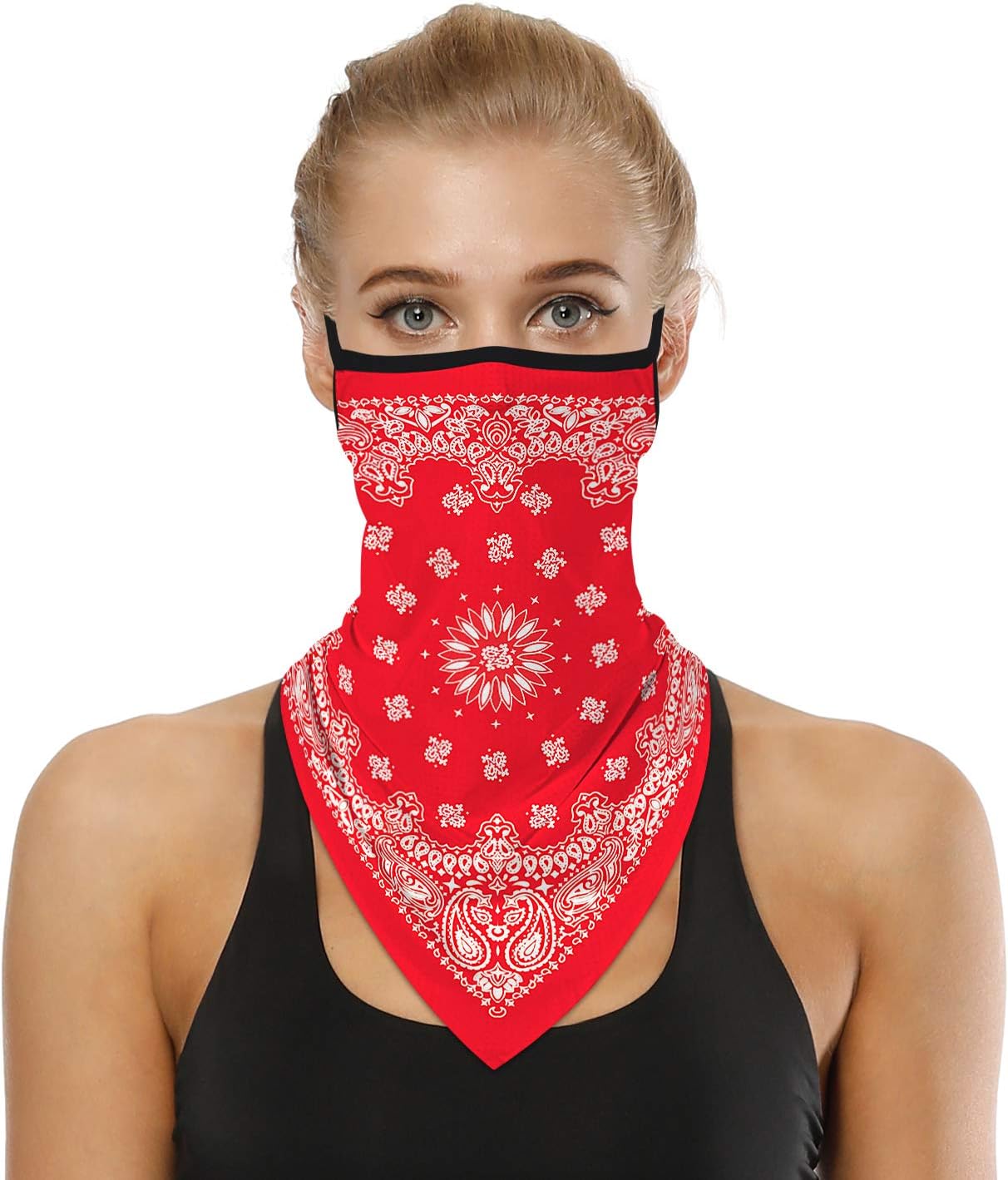 YAYOUREL Neck Gaiter Face Mask Bandanas for Men Women UV Face Scarf Cover Ear Loop Hole Facemask for Fishing Running Cycling