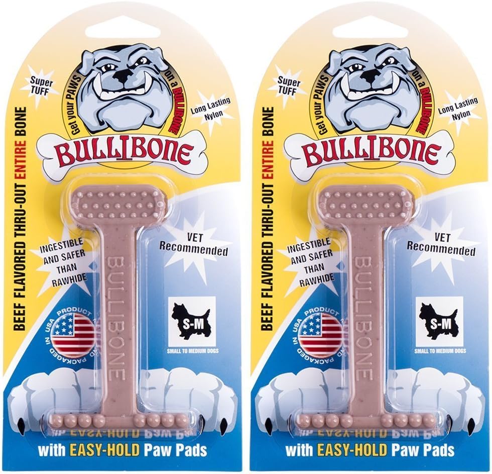 Bullibone Nylon Dog Chew Toy for Aggressive Chewers - Dental Hygiene Bone with Beef Flavor, Durable Tough Chew Toys for Small Dogs, Indestructible Dog Bone - 3 Pack