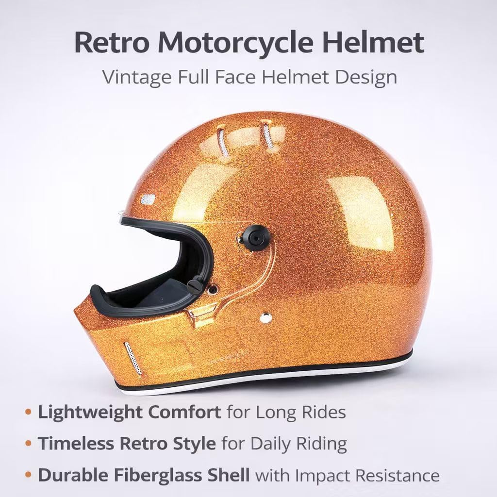 CRG Sports Retro Full Face Motorcycle Helmet, DOT Approved Fiberglass Street Bike Helmet with Clear Visor, Lightweight Cafe Racer Cruiser Motorcycle Helmet