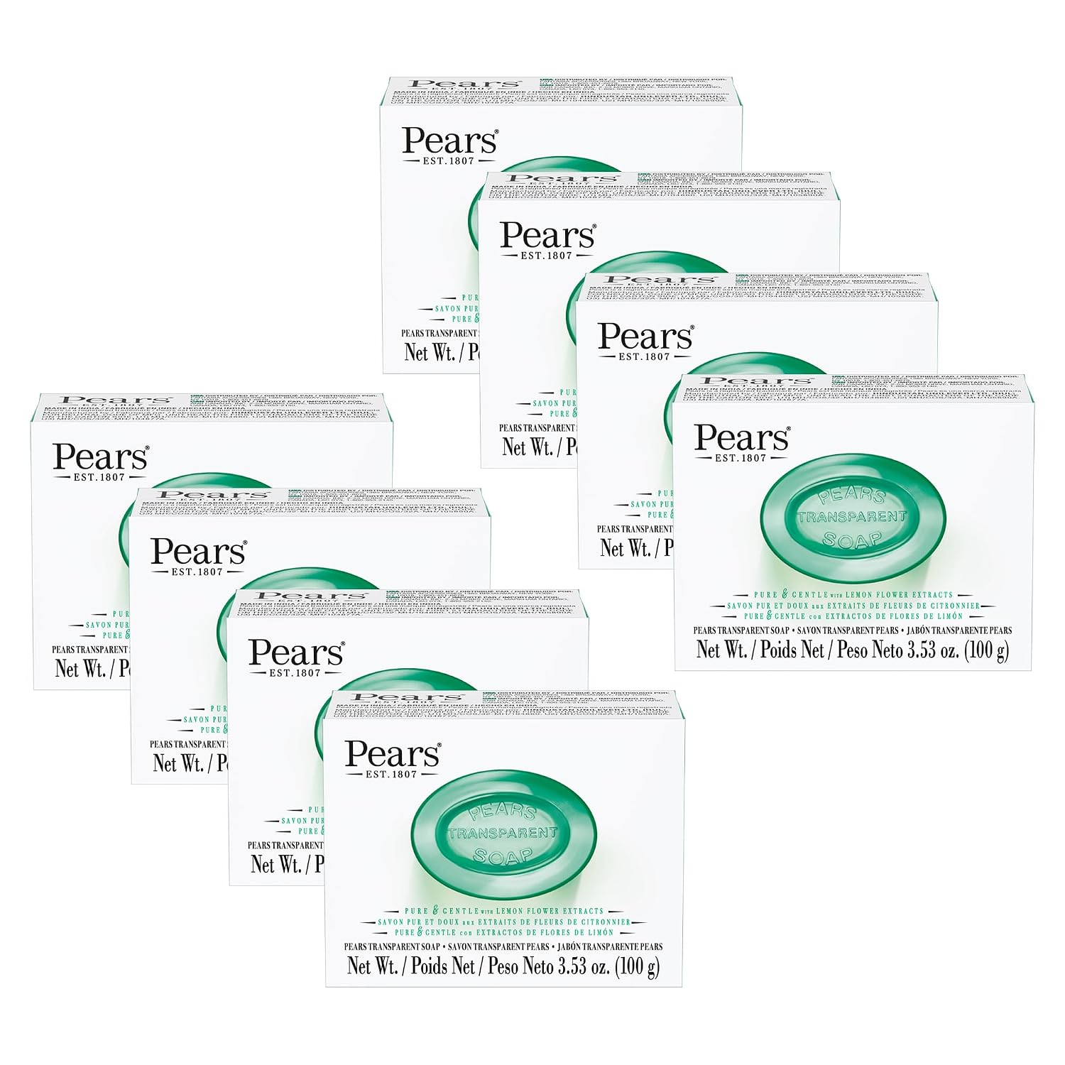 Pears Soap, Pure & Gentle with Lemon Flower Extract, 3-Pack – Transparent Green Glycerin Soap for Radiant, Glowing Skin, 4.4 Oz Ea