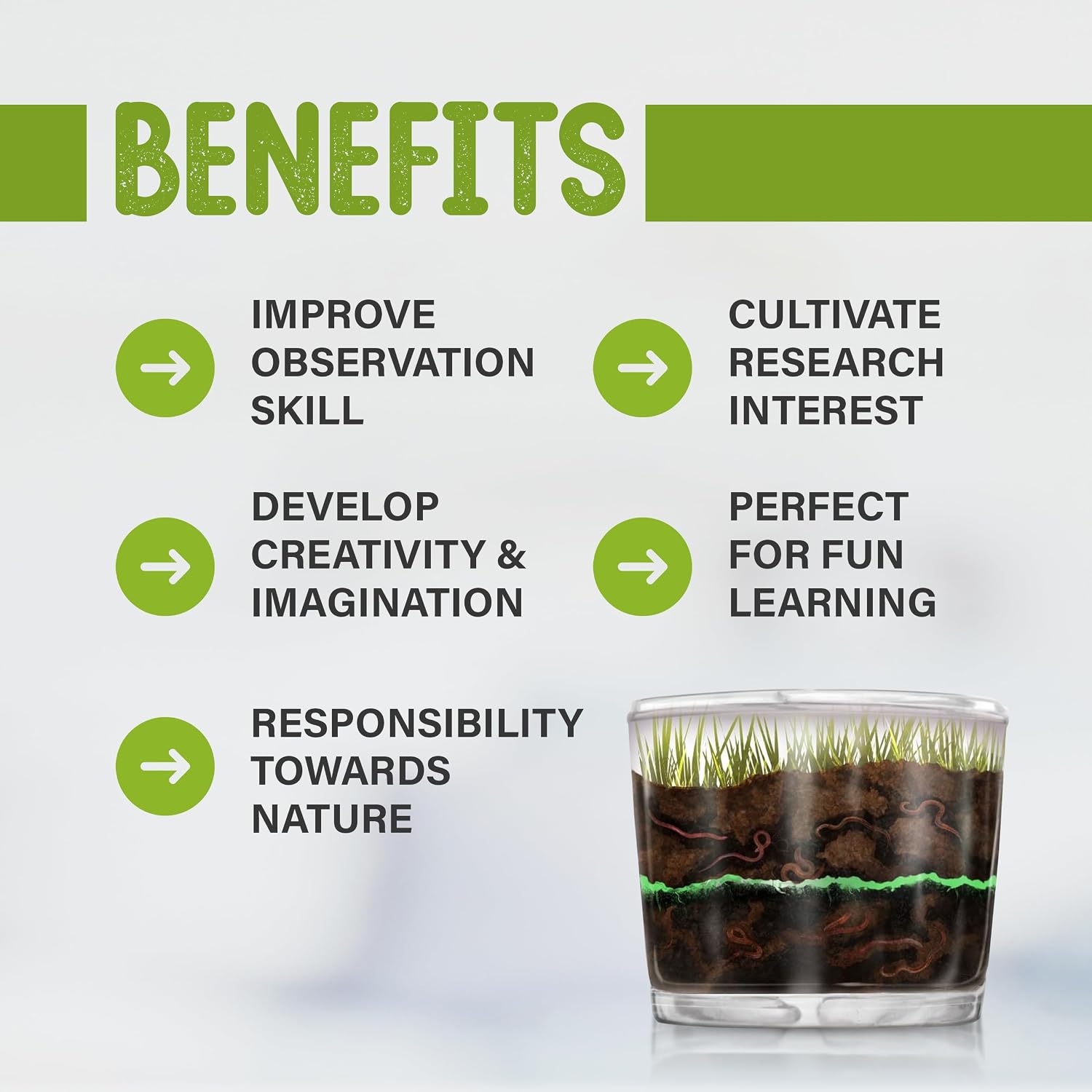 Worm Farm for Kids Kit with 20 Live Composting Worms, All-in-One Bundle | Watch composting in action with this complete kit with live worms included, all-in-one bundled engaging science project