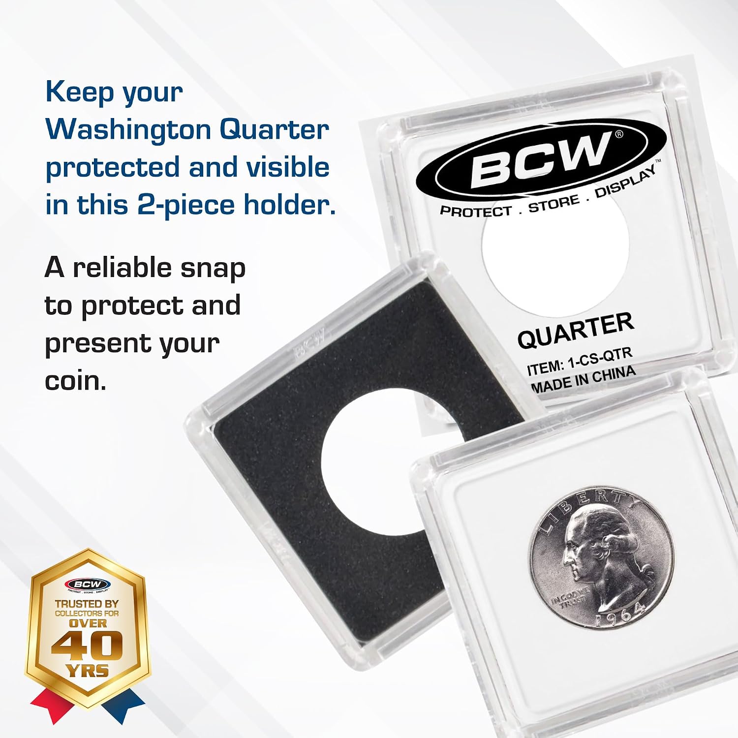 BCW 2x2 Coin Snap - 25 ct Penny Holder | Archival Safe Coin Protector | Crystal Clear Polystyrene Coin Display Case | Ideal for US Lincoln Penny | Coin Holders for Collectors