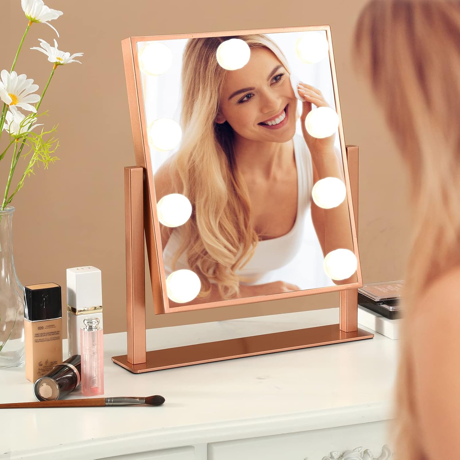 BWLLNI Lighted Makeup Mirror, White Vanity Mirror with Lights,9 LED Bulbs