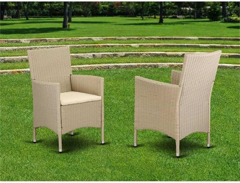 East West Furniture HVLC153V Valencia Patio Bistro Wicker Dining Chairs with Cushion, Set of 2, Cream