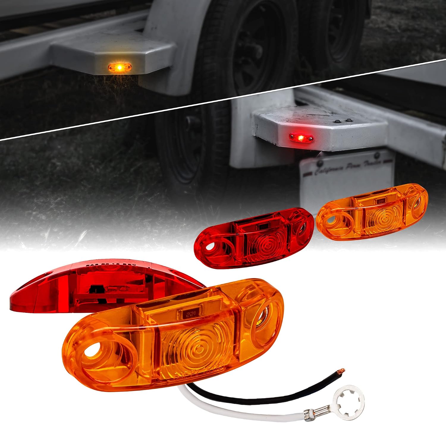 TRUE MODS 2pc 2.5" Amber Oval LED Trailer Marker Lights for Boat Trailer RV