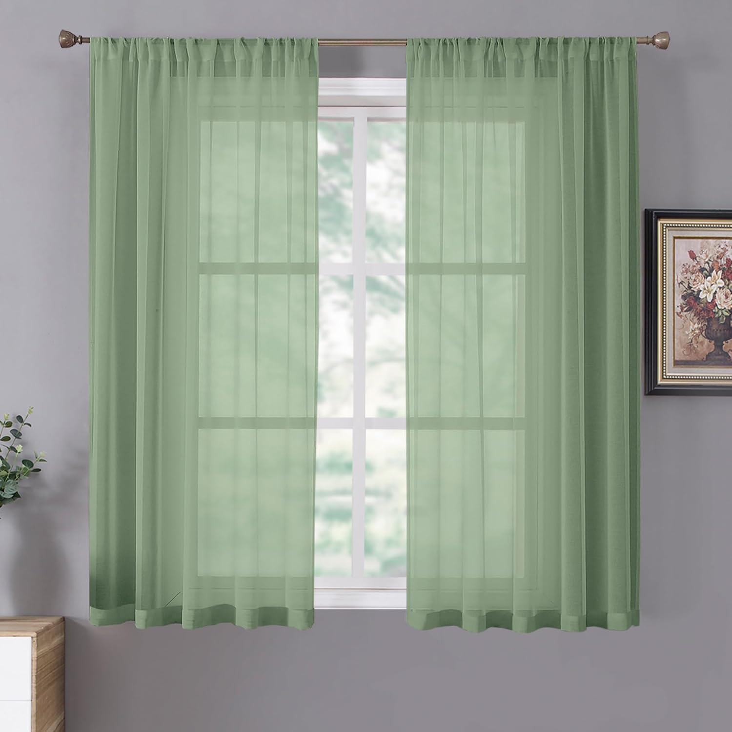 Tollpiz Sheer Curtain Linen Textured Living Room Curtains Sheer Light Filtering Rod Pocket Voile Curtain for Bedroom, 54 x 72 inches Long, White