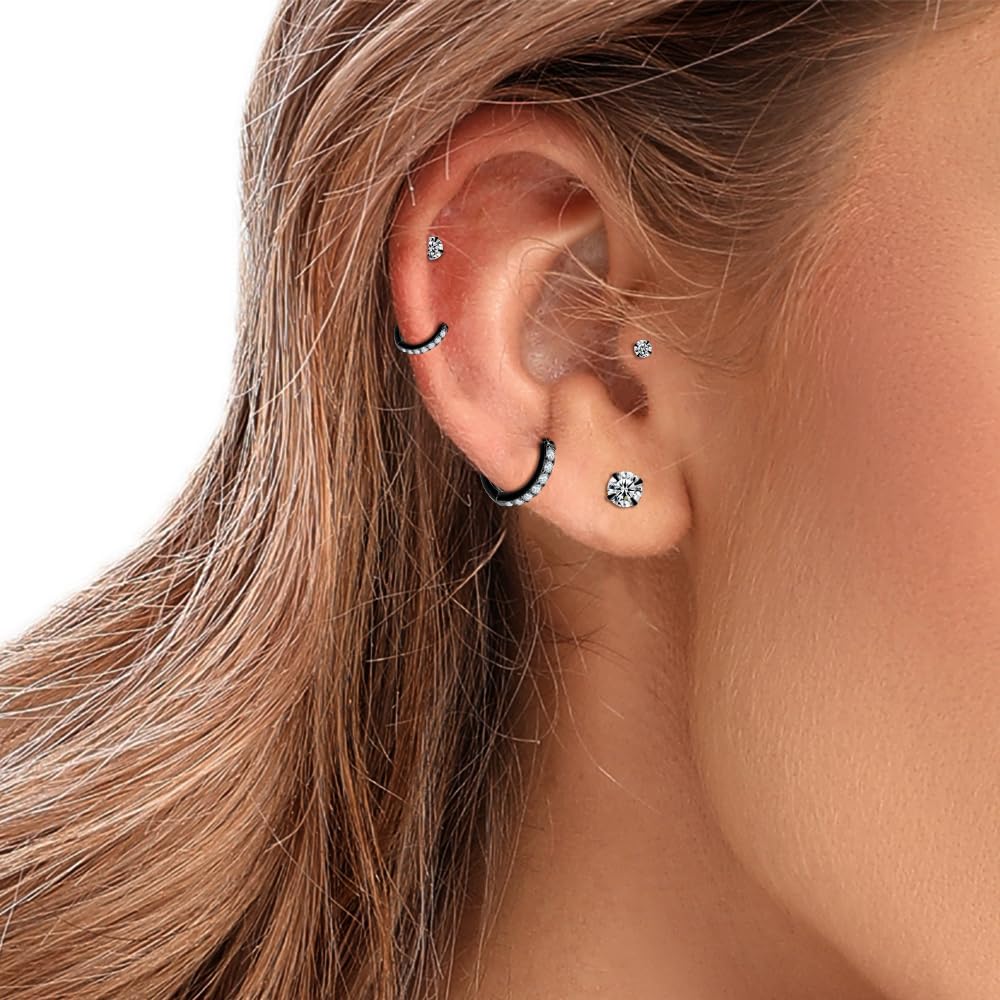 Dlihc 6 Pairs Sterling Silver Hoop and Stud Earrings Set for Women Men