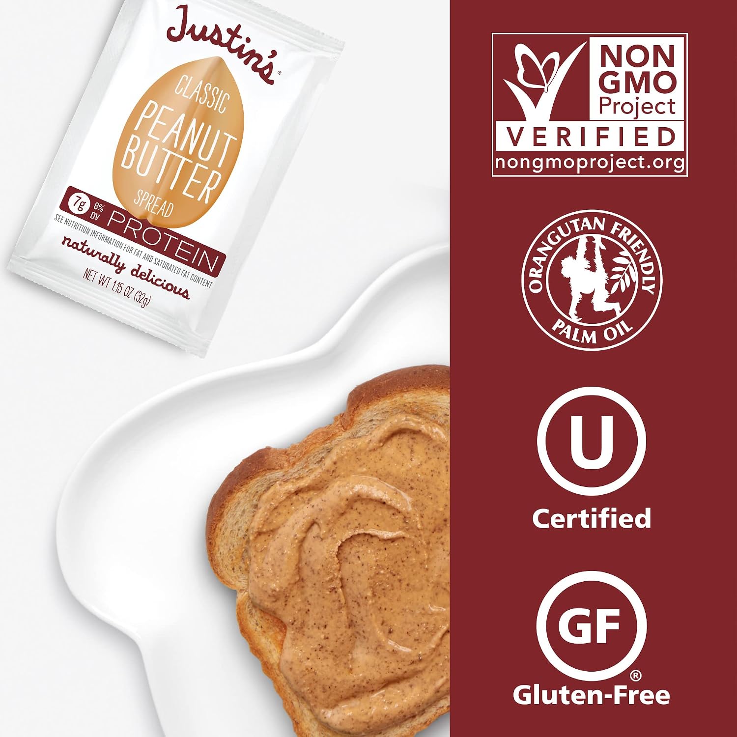 Justin's Classic Crunchy Peanut Butter Squeeze Packs - 1.15 oz - 10 pack | Shelf Stable Sandwich Spread