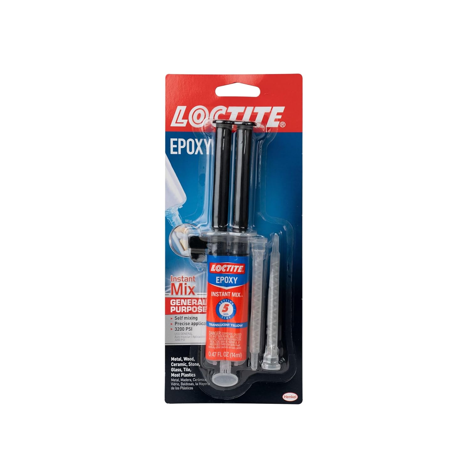 Loctite Epoxy Instant Mix, Translucent Yellow 5 Minutes, 0.47 fl oz Syringe, Pack of 2