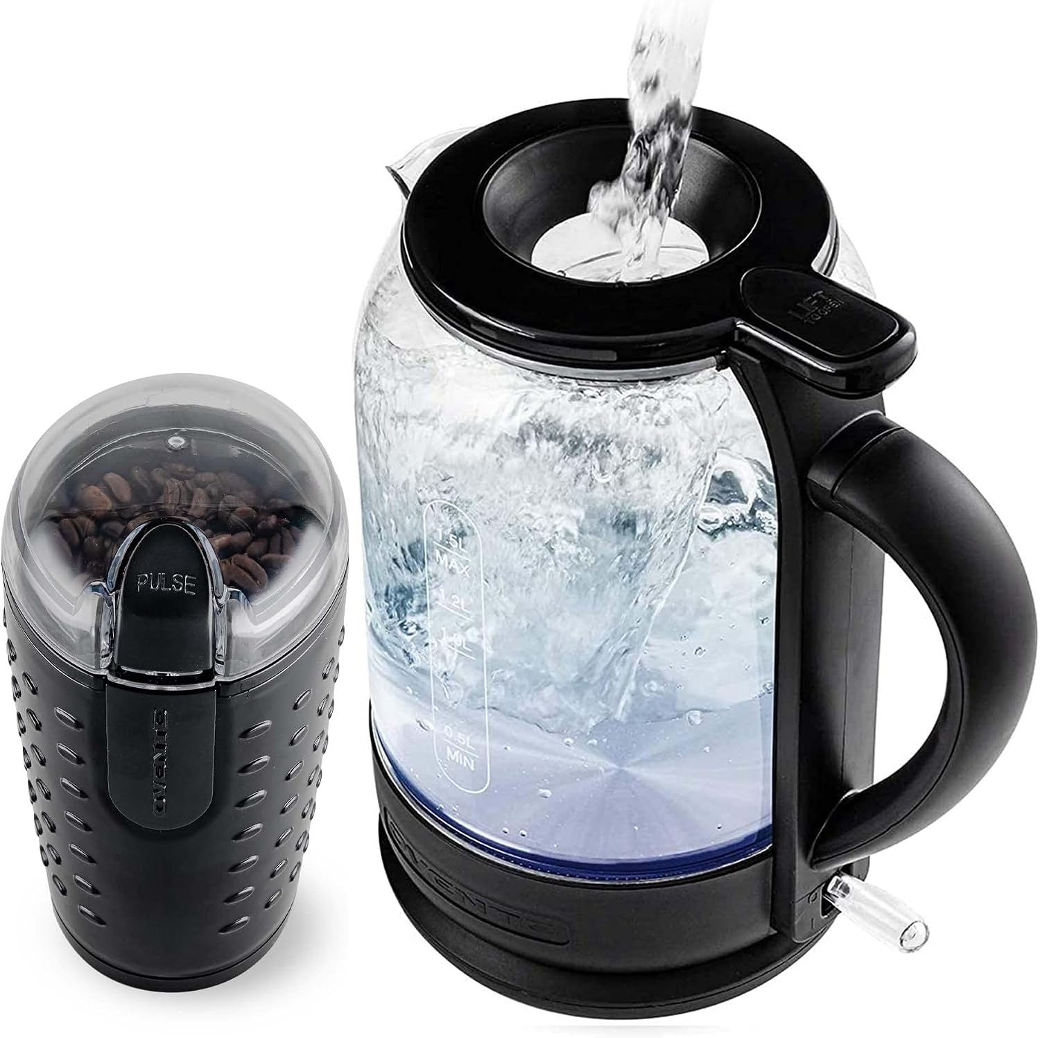 OVENTE Electric Coffee Grinder with One Touch Push-Button, White CG225W | 2.5oz Capacity, 150W Motor, Stainless Steel Blades for Uniform Grinding of Beans, Spices, Herb, Nuts & More, Safety Lock Lid
