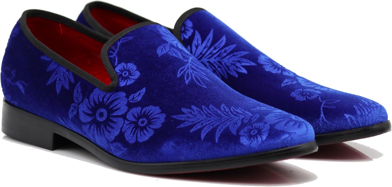 SPK35 Men's Vintage Velvet Flower Designer Dress Loafers Slip On Shoes Classic Tuxedo Dress Shoes