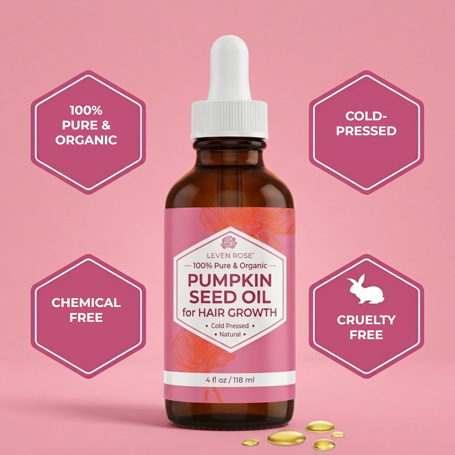Leven Rose Pumpkin Seed Oil for Hair Growth 2 oz, 100% Pure Pumpkin Seeds Oil for Skin and Nails - Natural Pumpkin Seed Extract for Moisturizing Scalp, Dry and Rough Skin
