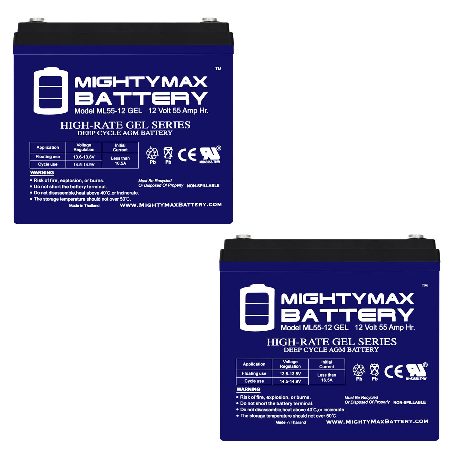 12V 55AH Gel Battery for Pride Mobility Jazzy 600/XL, 614/HD - 2 Pack