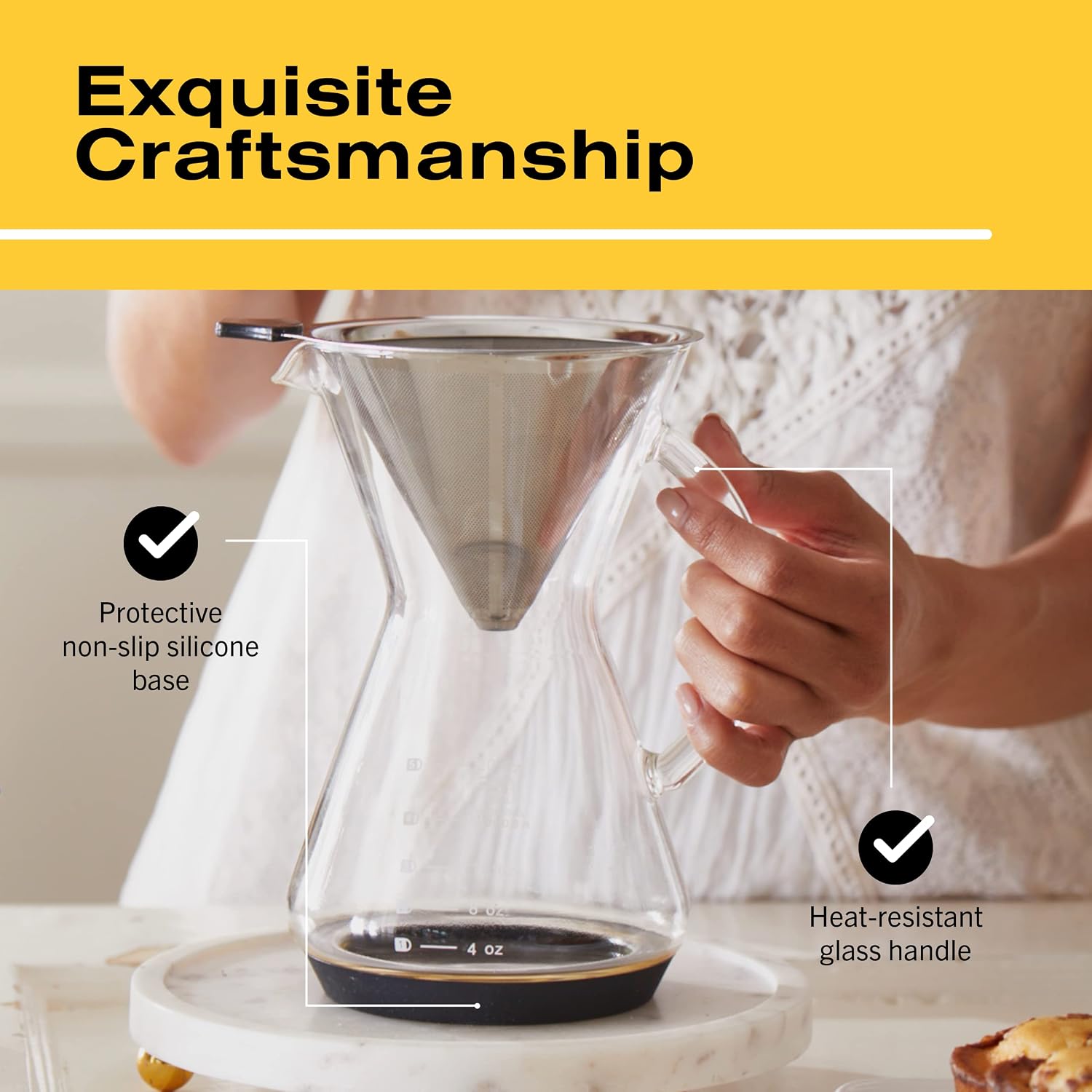 Bean Envy Pour Over Coffee Maker - Glass Dripper with Steel Filter 20 Oz | Dishwasher Safe, Borosilicate Carafe, Reusable Stainless Mesh, Non-Toxic