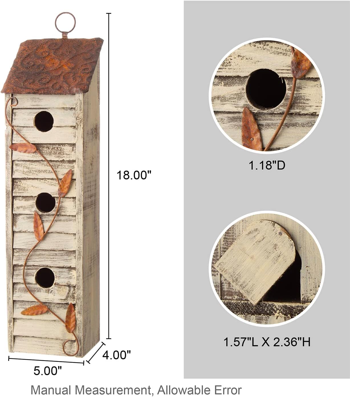 Glitzhome 14" H Hanging Distressed Wooden Church Birdhouse Garden Decor