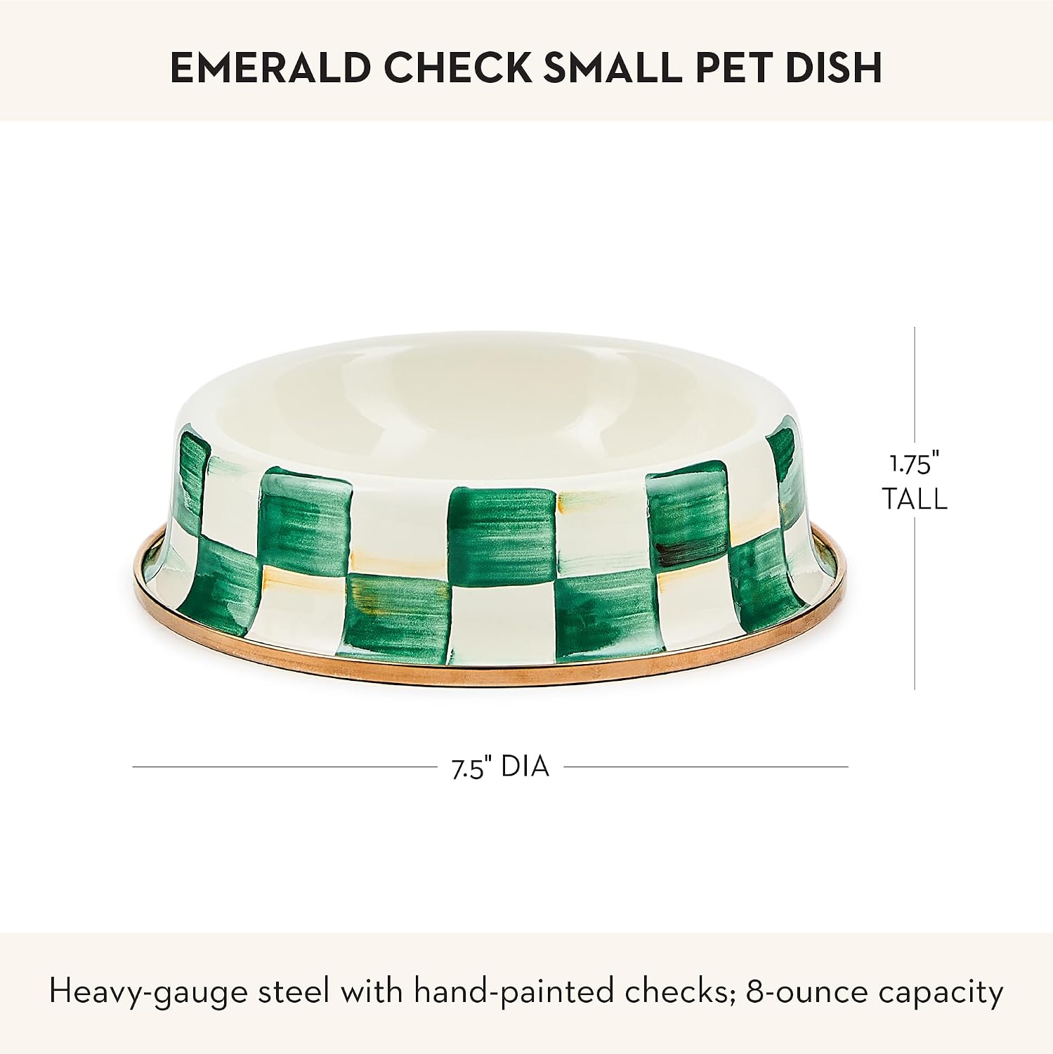 MACKENZIE-CHILDS Enamel Pet Dish, Large, Black-and-White Courtly Check | Decorative cat and dog bowl for food and water, 40-ounce capacity