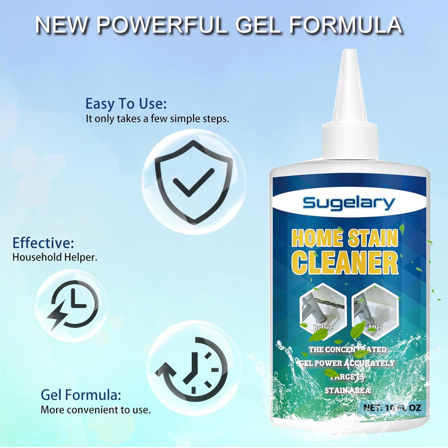 Sugelary Mold Stain Cleaner, 5 fl oz Mold Stain Cleaner Gel for Washing Machine, Home Stain Cleaning Gel for Fridge, Tile, Grout