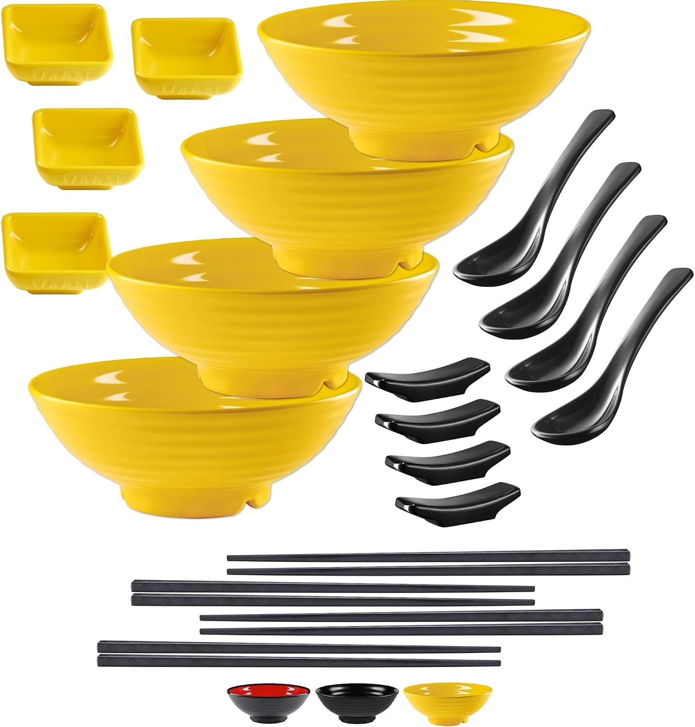 Unbreakable Ramen Bowl Set with Chopsticks and Spoon: 2 large Japanese Style Melamine Ramen Bowls