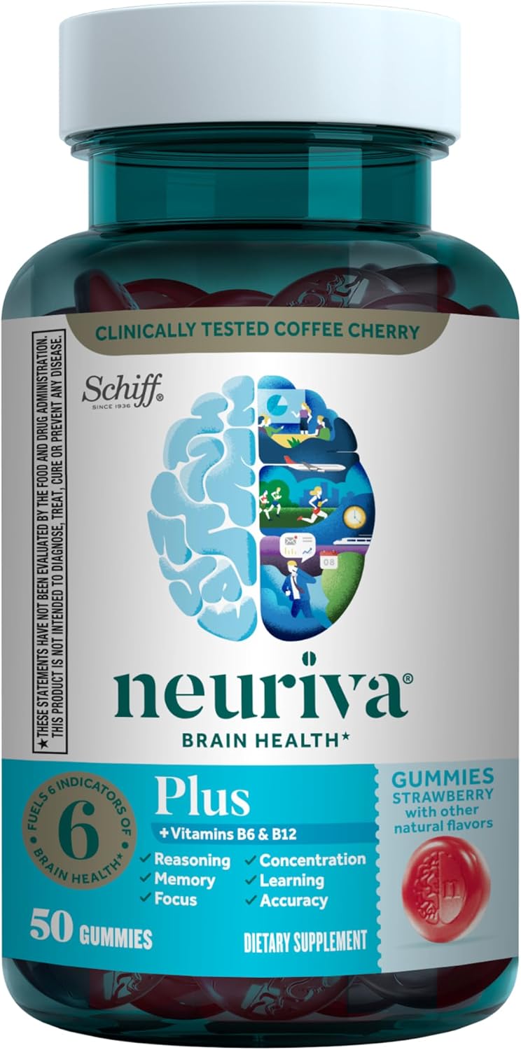 NEURIVA Plus Brain Supplements for Memory and Focus, Clinically Tested Nootropics Neurofactor and Phosphatidylserine with Vitamin B12, Vitamin B6
