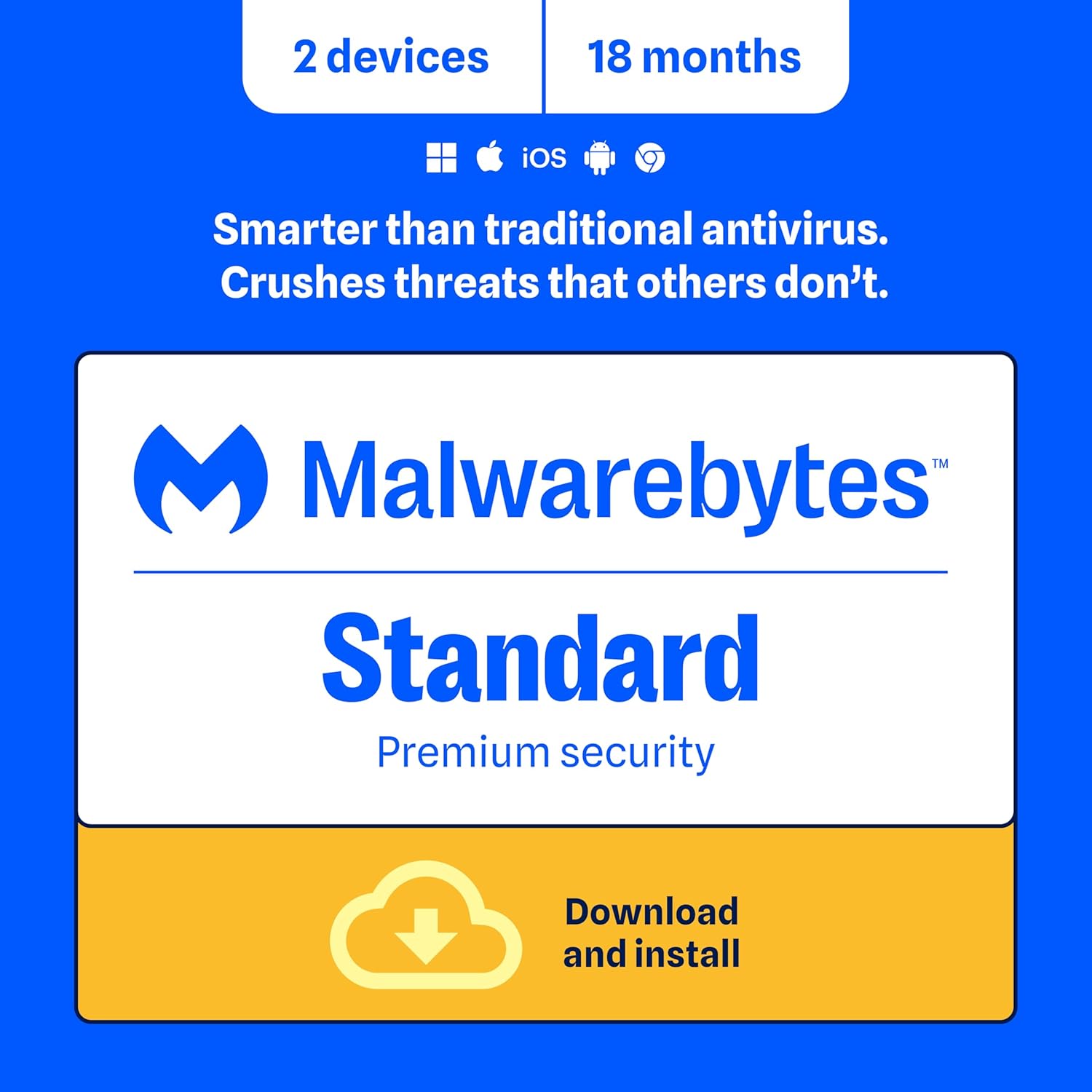 Malwarebytes Standard, Premium Security | 1 Year, 5 Device | Windows, Mac OS, Android, Apple iOS, Chrome [Online Code]