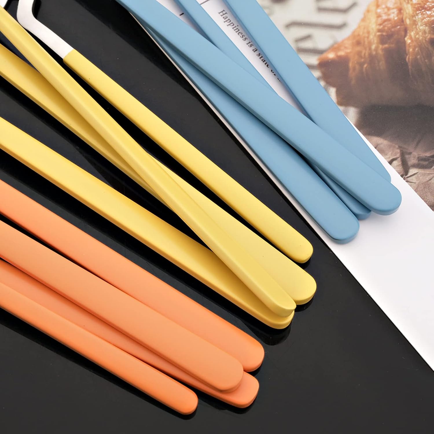 JASHII Hangable Silverware Set, Matte Rainbow Flatware Cutlery Set Service for 2