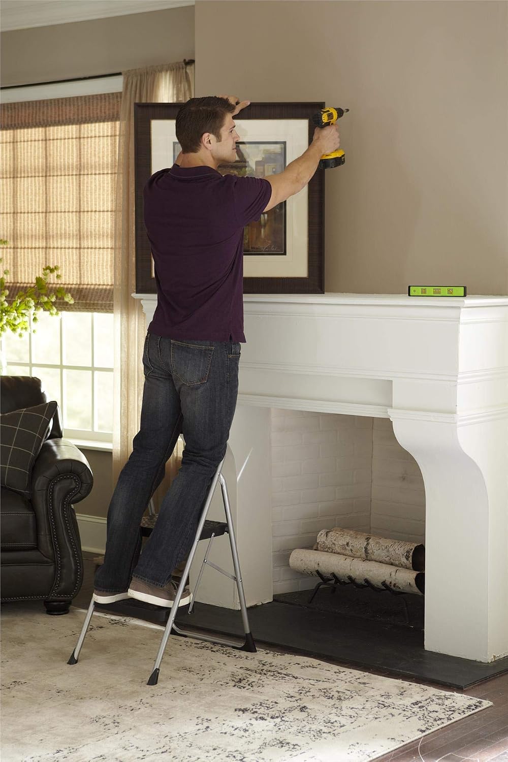 Cosco 11408PBL1E Three Step Big Step Folding Step Stool with Rubber Hand Grip, Grey