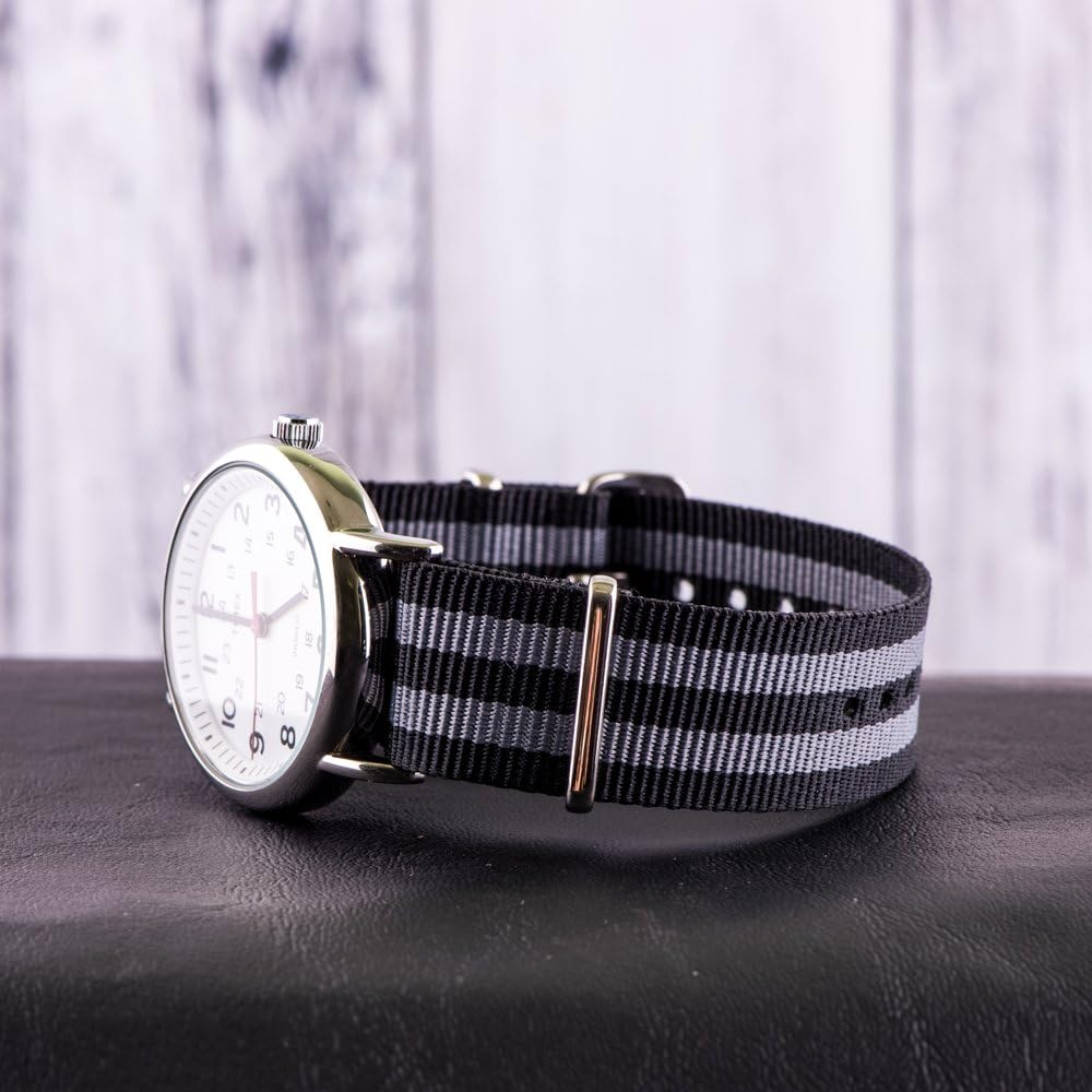 Clockwork Synergy® Classic Nylon Ballistic watch straps bands (24mm, Black/Grey)