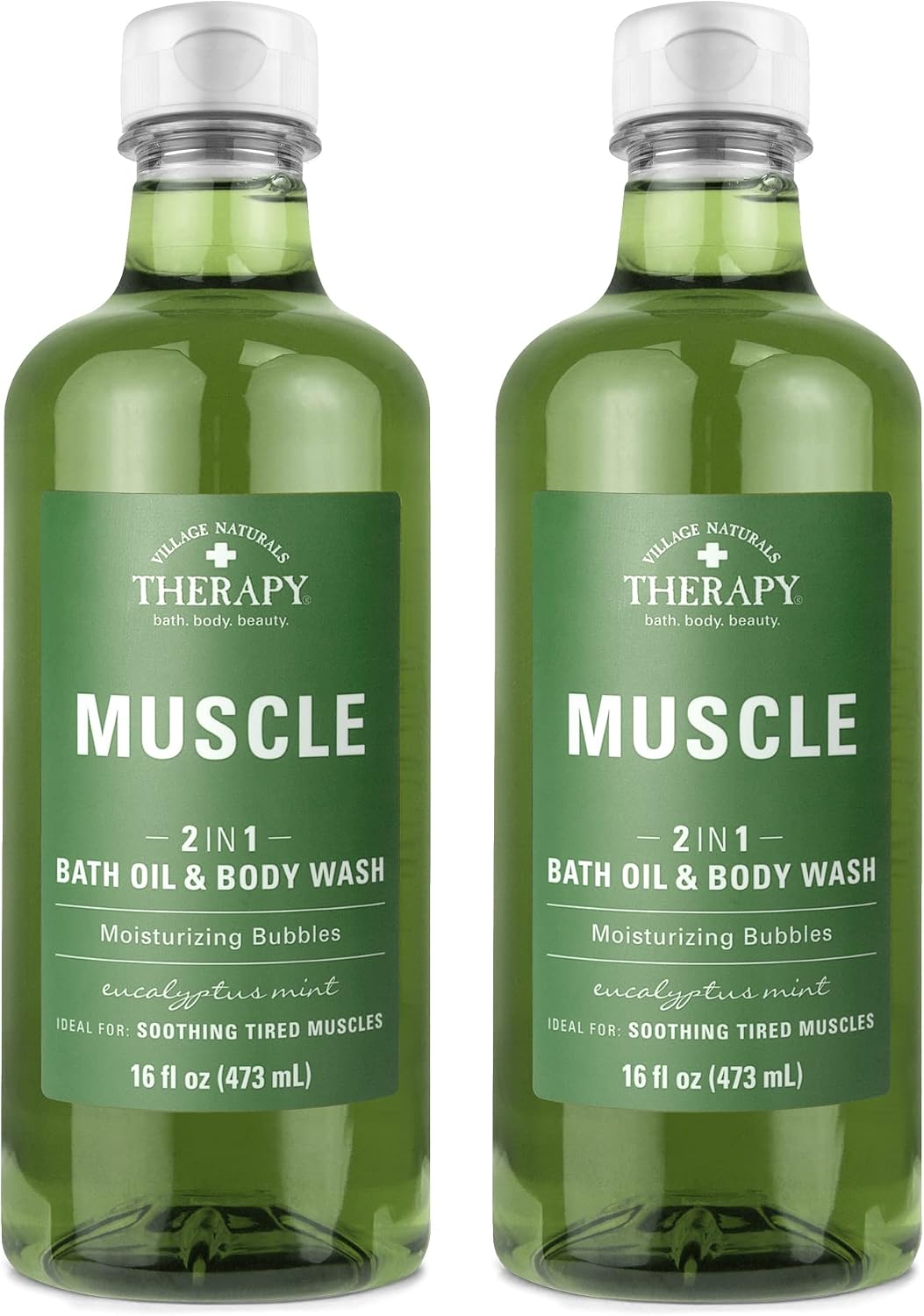 Village Naturals Therapy Muscle Foaming Bath Oil and Body Wash 16 oz. 2 pack, Green, 16 oz