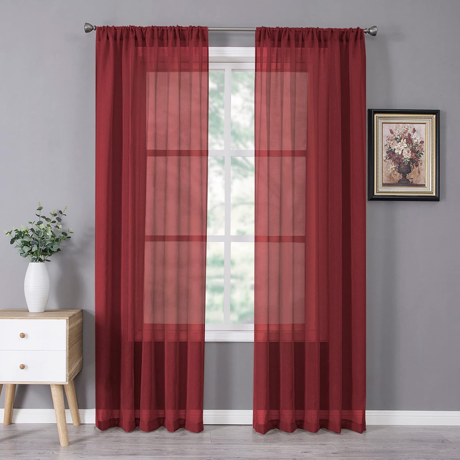 Tollpiz Sheer Curtain Linen Textured Living Room Curtains Sheer Light Filtering Rod Pocket Voile Curtain for Bedroom, 54 x 72 inches Long, White