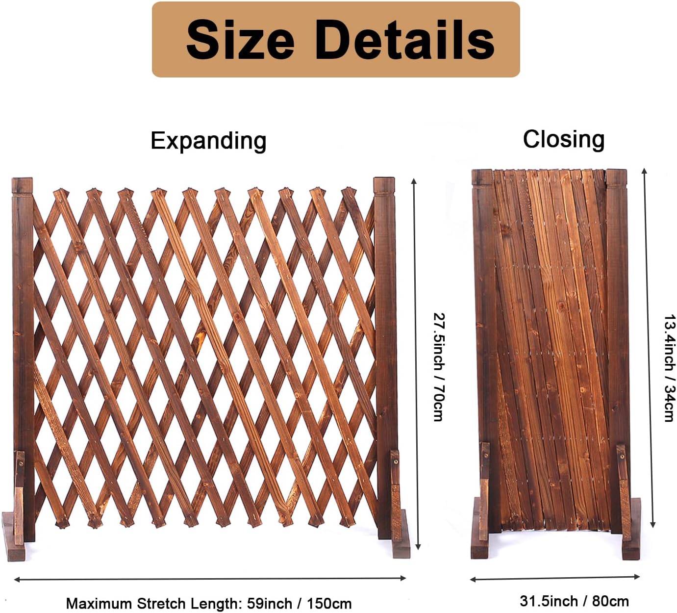 MYOYAY 2PCS Expandable Garden Fence Instant Wooden Pet Gate